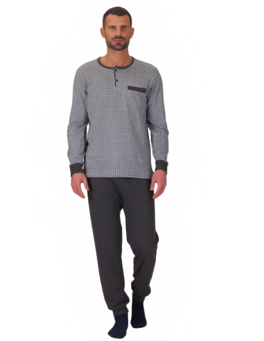 Pijama de punto con interior perchado para hombre. Tono gris.