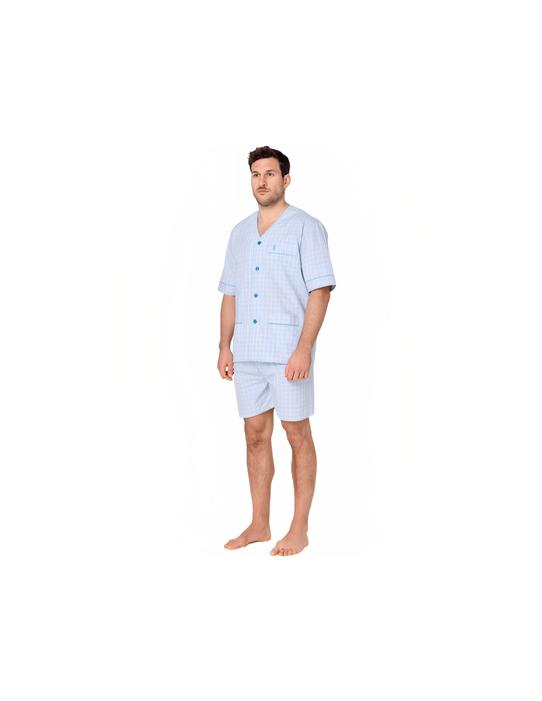 Pijama hombre tela sin cuello en cuadritos azules
