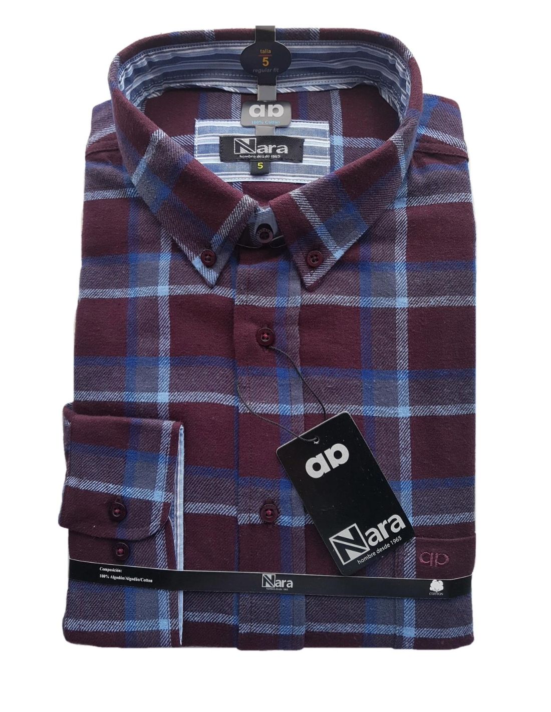 Camisa franela hombre cuadro granate