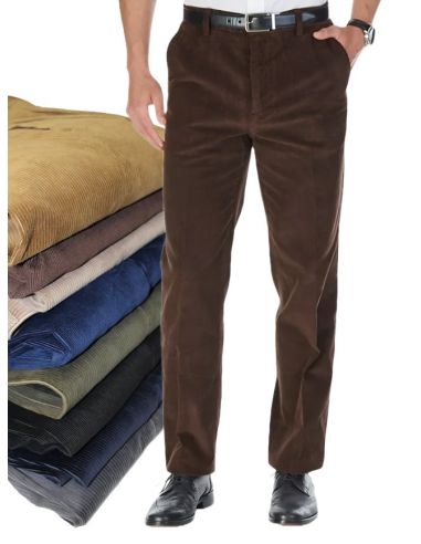 Pantalones de pana para caballero. Modelo clásico de tiro alto y pernera amplia. Varios colores.