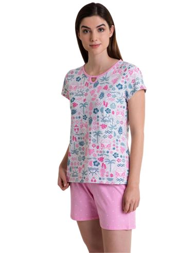 Pijama corto de punto 100% algodón para mujer. Detalle color.