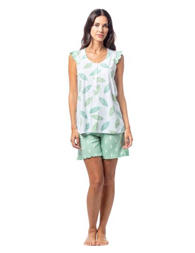 Pijama mujer sin mangas verde hojas, Egatex