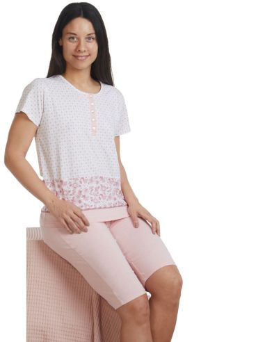 Pijama pirata de verano para mujer.  Detalle frontal.