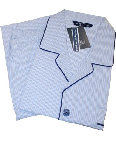 Pijama largo de tela hombre, azul rayas