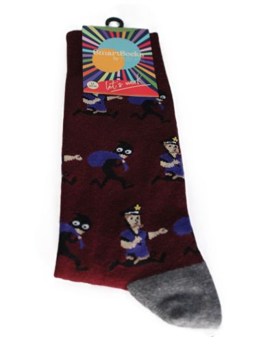 Calcetines estampados con polis y cacos para hombre.