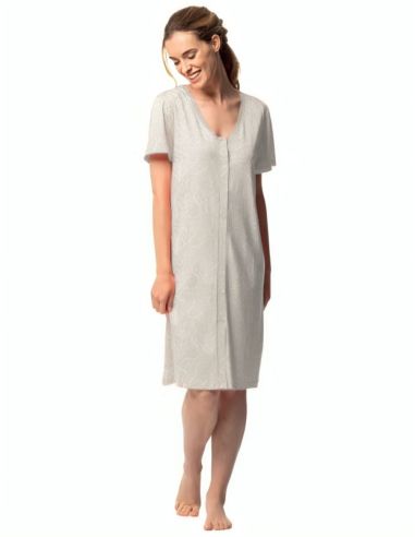 Camisola abierta de punto fino 100% algodón para mujer. Detalle frontal.