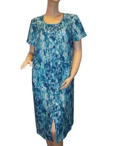 Vestido bambula manga corta estampado azules flores. Frontal
