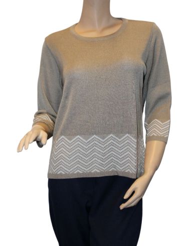 Jersey o suéter de verano para mujer. Detalle frontal. Beig.