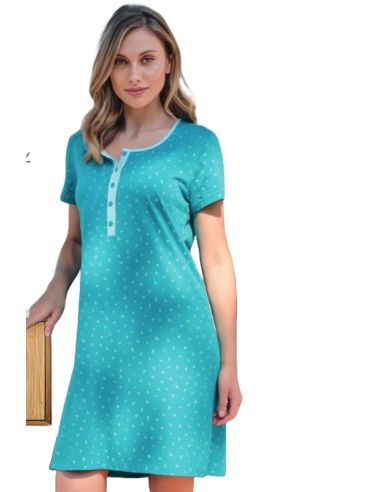 Camisón mujer de verano turquesa mariposas. Frontal