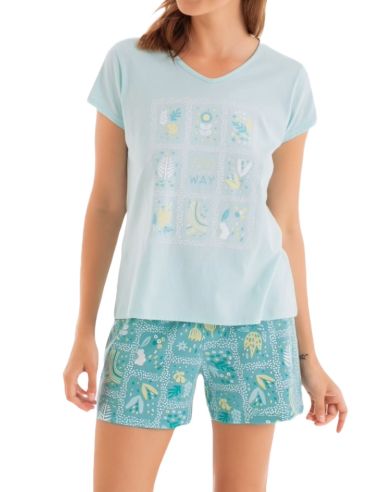 Pijama verano de dormir para mujer. Detalle frontal.