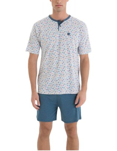 Pijama verano de dormir para hombre. Detalle frontal.
