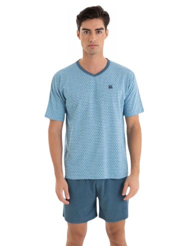 Pijama verano de dormir para hombre. Detalle frontal.