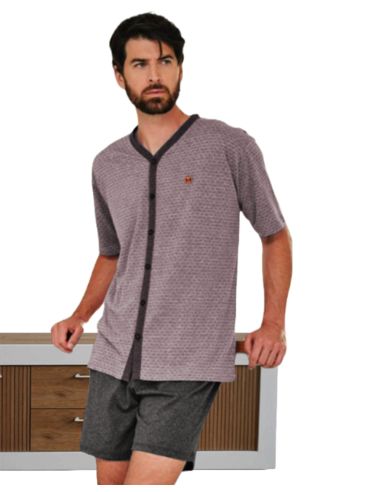 Pijama verano de dormir para hombre. Detalle frontal.