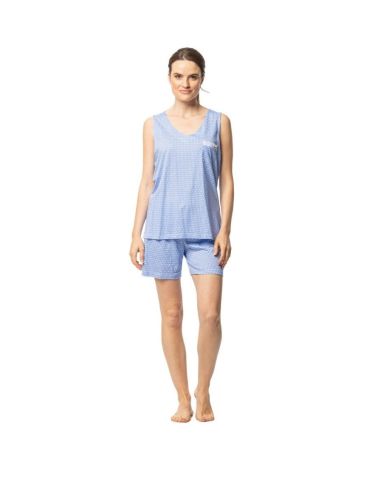 Pijama de verano para mujer en punto fino. Detalle frontal.