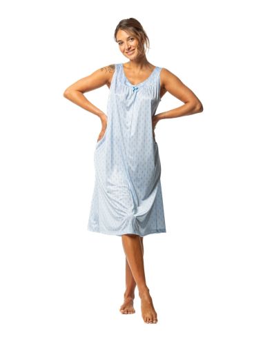 Camisón de punto seda estampado para mujer. Detalle frontal.