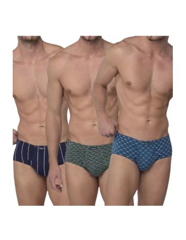 Pack 3 slips estampados y abiertos para hombre. Delantero. Color Azul y Gris