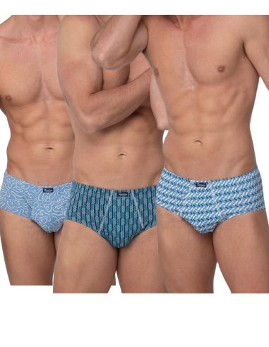 Pack 3 slips estampados y abiertos para hombre. Delantero. Color Azul y Gris