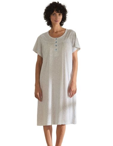 Camisón de punto fino 100% algodón para mujer. Detalle frontal.