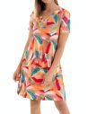 Vestido corto de verano para mujer. Detalle frontal.