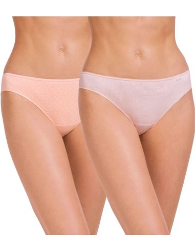 Pack de dos braguitas bikini. Detalle frontal, color melocotón.