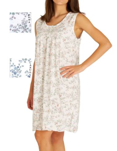 Camisón de señora para verano sin mangas. Detalle lateral.