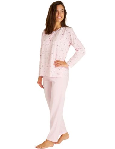 Pijama de dormir para mujer largo y fino. Detalle frontal.
