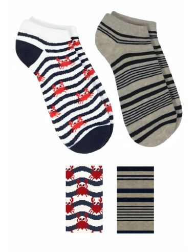 Calcetines invisibles con fantasía para hombre. Color marino azul.