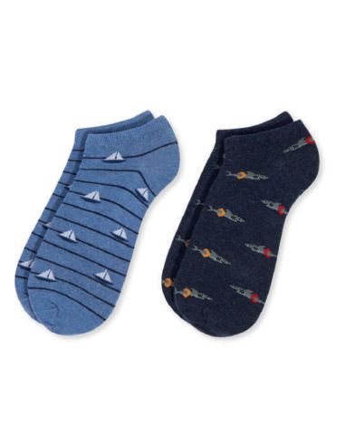 Calcetines invisibles con fantasía para hombre. Color marino azul.