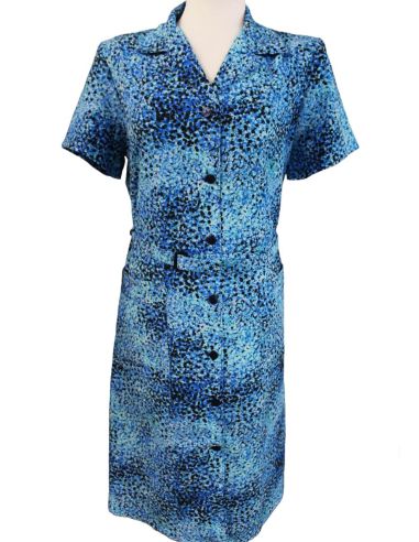Vestido clásico manga corta tres colores. Azul frontal