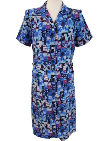 Vestido clásico manga corta tres colores. Azul frontal