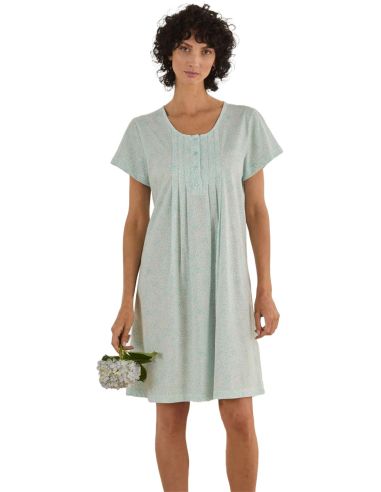 Camisón de punto fino 100% algodón para mujer. Detalle frontal.