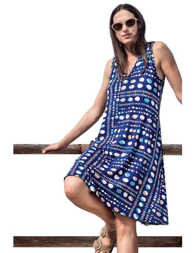 Vestido casual de verano para mujer. Detalle frontal.