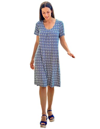 Vestido casual de verano para mujer. Detalle frontal.