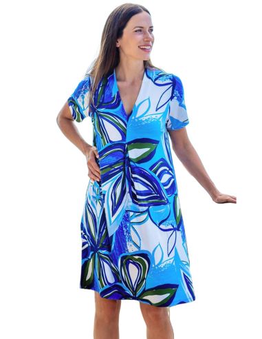 Vestido midi de verano para mujer de estilo casual. Detalle frontal.