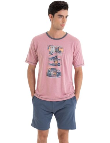 Pijama corto de verano para hombre. Detalle frontal.
