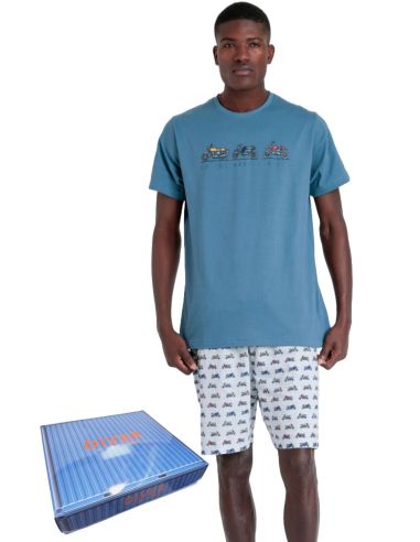 Pijama corto de verano para hombre. Detalle frontal.