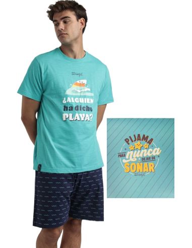 Pijama corto de verano para hombre. Frase