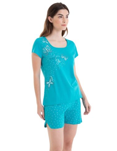 Pijama corto de verano para mujer. Detalle frontal.