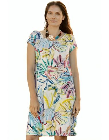 Vestido estampado de verano para mujer. Detalle frontal.