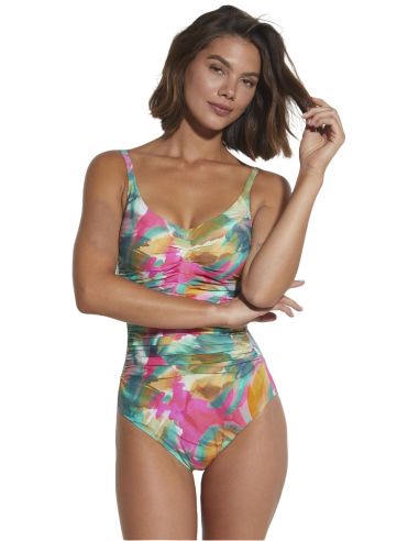Bañador estampado de cuerpo entero para mujer. Detalle color.